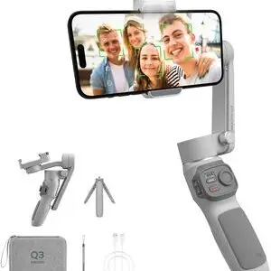 Zhiyun Smooth Q3 Combo, 3-Axis Phone Gimbal with Fill Light and Gimbal Bag, Portable & Foldable, Gesture Control, Video Recording, Auto Tracking Gimbal Stabilizer for Smartphone for iPhone & Android